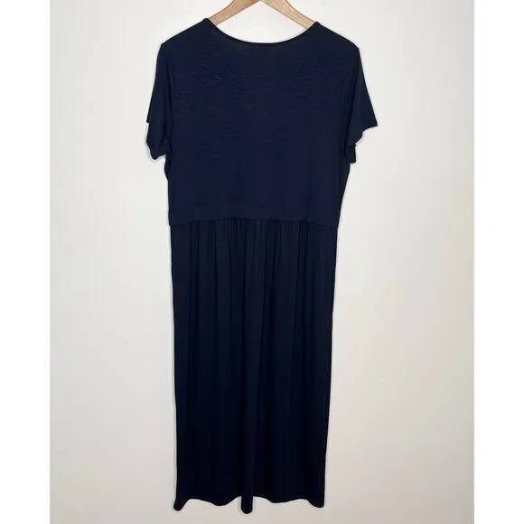 J. Jill Womens Short Sleeve Jersey Midi Maxi Dress M Navy Pockets Minimalist
