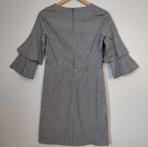 J. McLaughlin Letty Bell Ruffle Sleeve Cotton Gingham Black White Checked‎