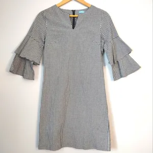 J. McLaughlin Letty Bell Ruffle Sleeve Cotton Gingham Black White Checked‎