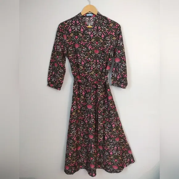 J. McLaughlin Womens Annabelle Floral Manor Shirt‎ Silk Cotton Blend Dress