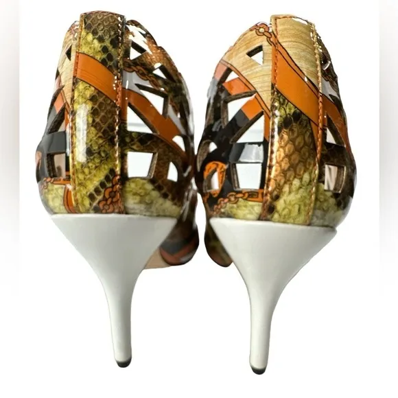 J. Renee Bailee Peep Toe Cut Out Mixed Print Snake Skin Pump Heel Shoes
