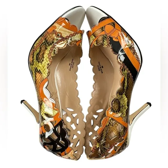 J. Renee Bailee Peep Toe Cut Out Mixed Print Snake Skin Pump Heel Shoes