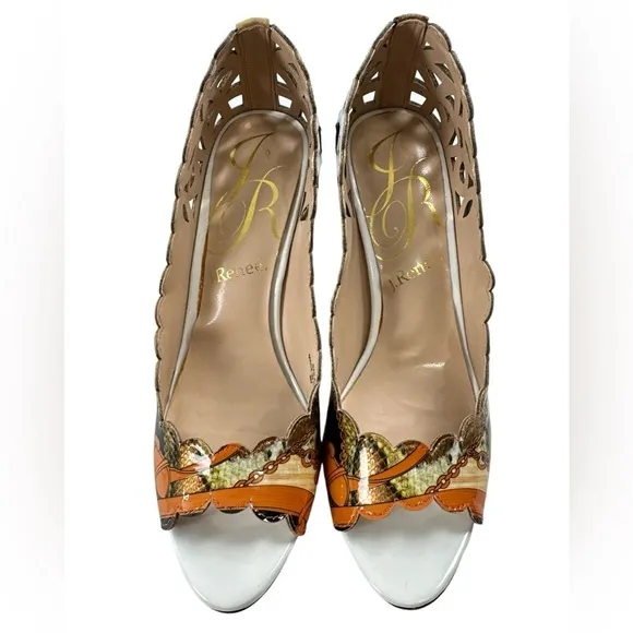 J. Renee Bailee Peep Toe Cut Out Mixed Print Snake Skin Pump Heel Shoes