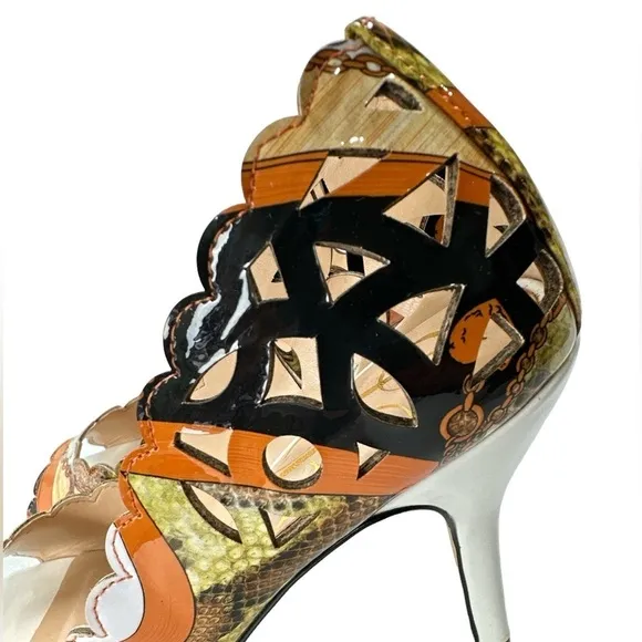 J. Renee Bailee Peep Toe Cut Out Mixed Print Snake Skin Pump Heel Shoes