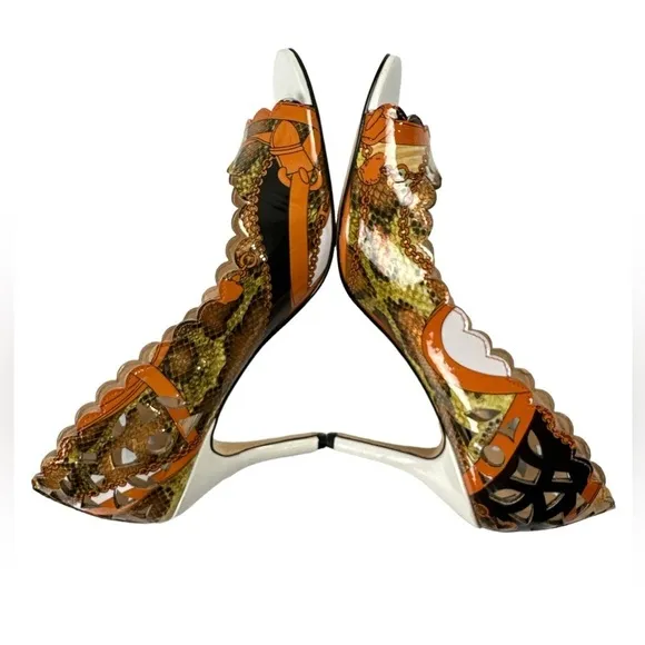 J. Renee Bailee Peep Toe Cut Out Mixed Print Snake Skin Pump Heel Shoes