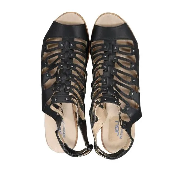 Jambu Shoes Womens 9 Sandals Wedge Platform Fashion Caged Peep Toe Cushioned JBU