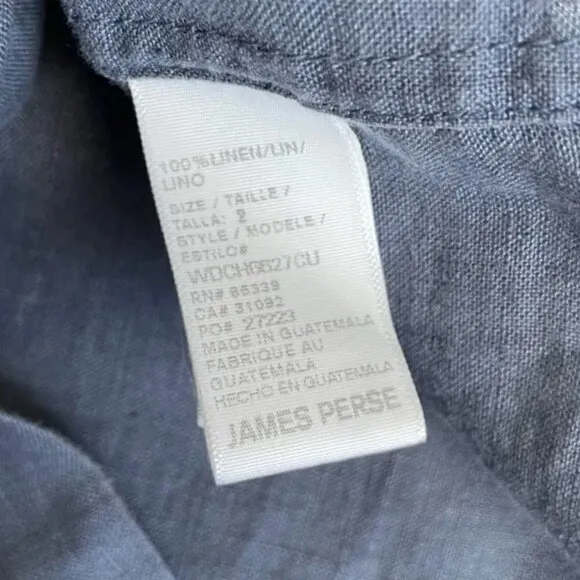 James Perse Dress 2 M 100% Linen Drawstring Waist Sleeveless Blue Luxury Cinched