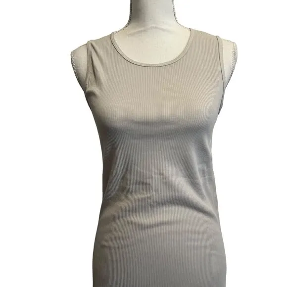James Perse Neutral Minimalist Tan Rib Knit Maxi Tank Dress Size 2 NWT