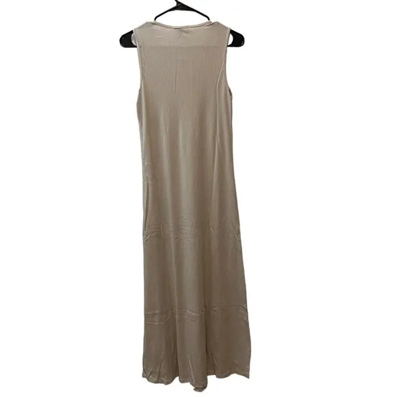 James Perse Neutral Minimalist Tan Rib Knit Maxi Tank Dress Size 2 NWT