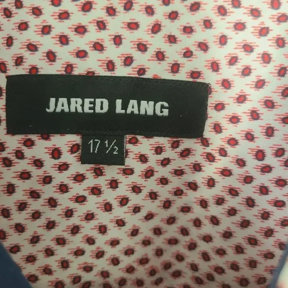 Jared Lang Mens Luxury Dress Shirt Size 17 1/2 Red Print Flip Cuff NWT *size