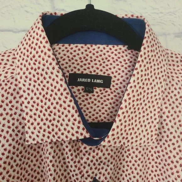 Jared Lang Mens Luxury Dress Shirt Size 17 1/2 Red Print Flip Cuff NWT *size