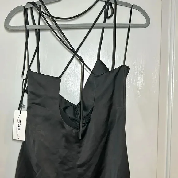 Jason Wu Black Satin Ruched midi Dress NWT