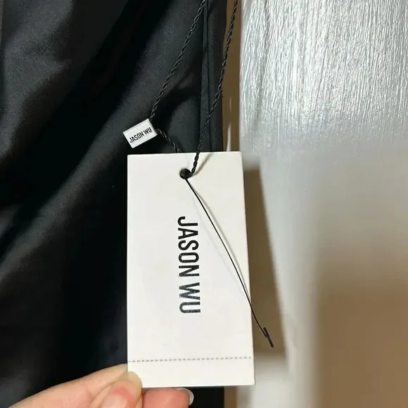 Jason Wu Black Satin Ruched midi Dress NWT
