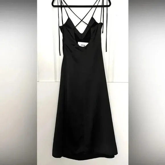 Jason Wu Black Satin Ruched midi Dress NWT