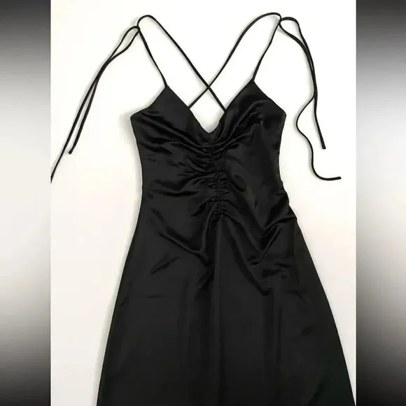 Jason Wu Black Satin Ruched midi Dress NWT