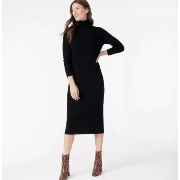 J.Crew Black Cashmere Turtleneck Sweater Dress Sz Small Quiet Luxury Old Money