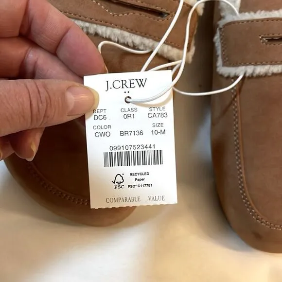 J. Crew Cozy Tan Slippers with Faux Fur Lining