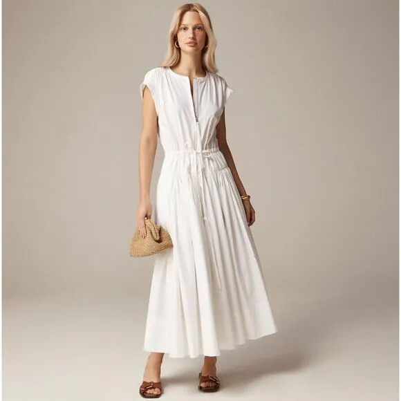 J.Crew Drop Waist Midi Dress Cotton Poplin White A Line Minimalist Small NWT