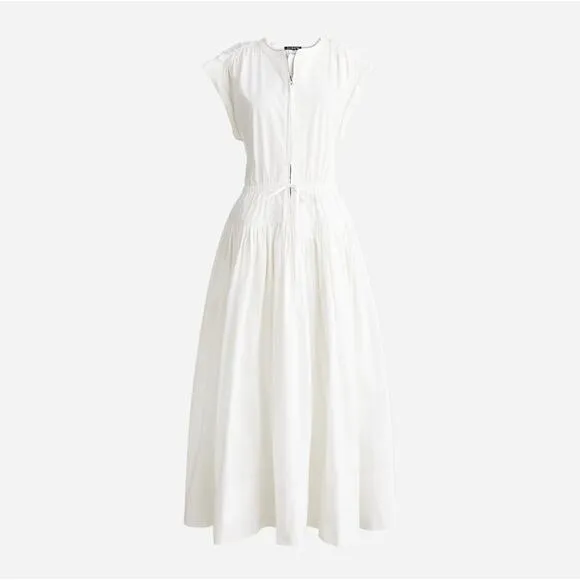 J.Crew Drop Waist Midi Dress Cotton Poplin White A Line Minimalist Small NWT