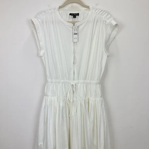 J.Crew Drop Waist Midi Dress Cotton Poplin White A Line Minimalist Small NWT