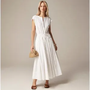 J.Crew Drop Waist Midi Dress Cotton Poplin White A Line Minimalist Small NWT