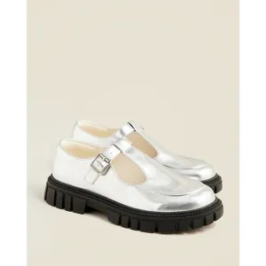 J.Crew Girls’ Lug-Sole T-Strap Shoes NWOT Silver Black Chunky Mary Jane Size 1