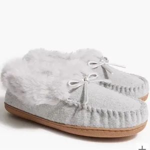 J.Crew Heathered faux-fur slippers In Heather Grey Sz 8 NWT