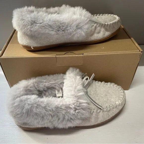 J.Crew Heathered faux-fur slippers In Heather Grey Sz 8 NWT
