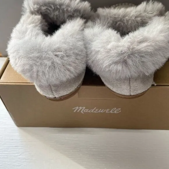 J.Crew Heathered faux-fur slippers In Heather Grey Sz 8 NWT