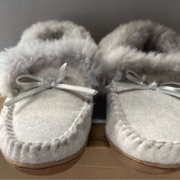 J.Crew Heathered faux-fur slippers In Heather Grey Sz 8 NWT