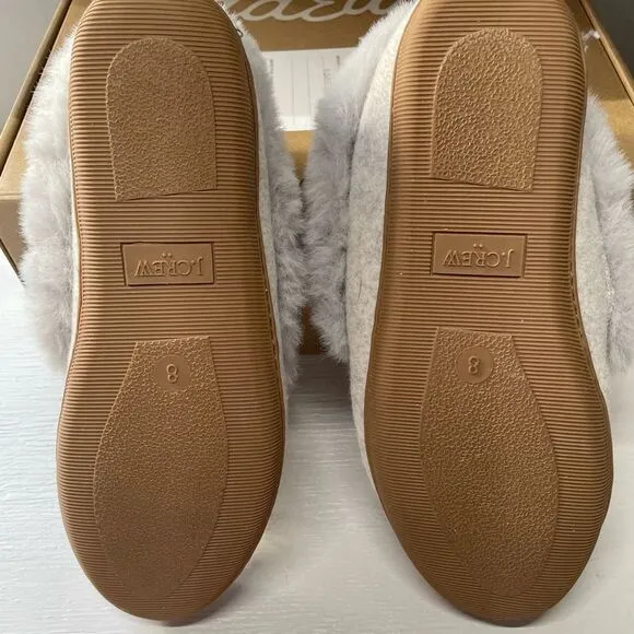 J.Crew Heathered faux-fur slippers In Heather Grey Sz 8 NWT