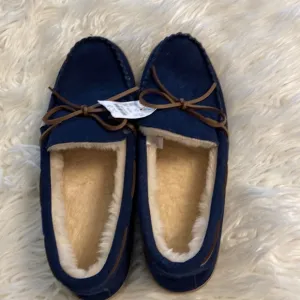 J.Crew Man Moccasin Slippers navy blue brand new with tag size 11 leather upper