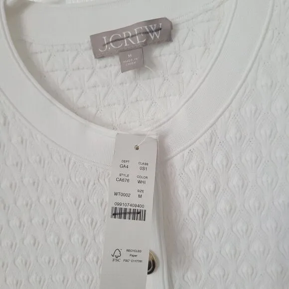 J.Crew Textured Lady Sweater Dress White CA676 Size Medium Preppy Minimalist NWT