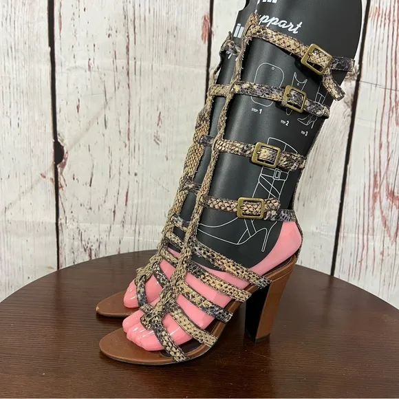 JEFFREY CAMPBELL BOND snake skin embossed Women's Strappy Gladiator Heels Size 7