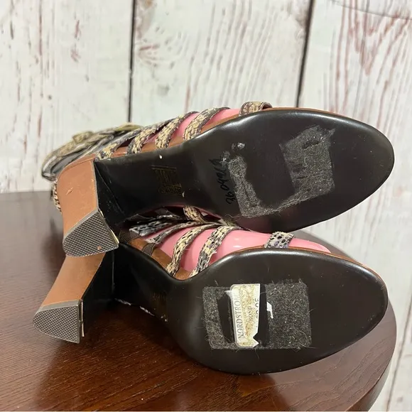 JEFFREY CAMPBELL BOND snake skin embossed Women's Strappy Gladiator Heels Size 7