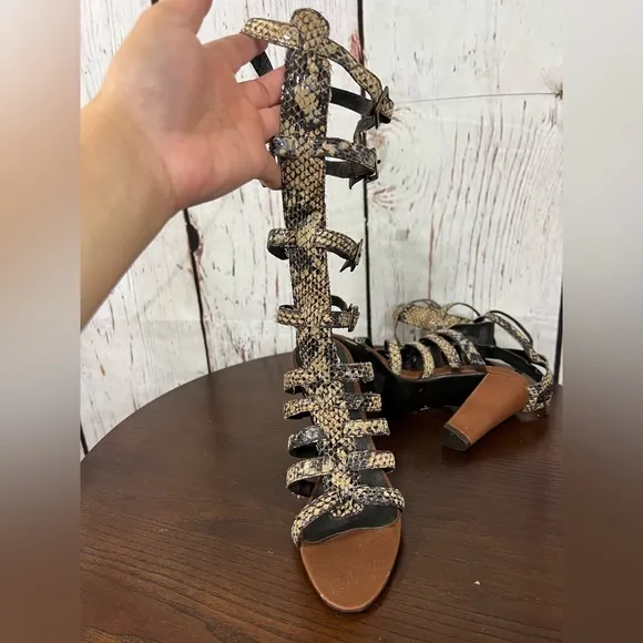 JEFFREY CAMPBELL BOND snake skin embossed Women's Strappy Gladiator Heels Size 7