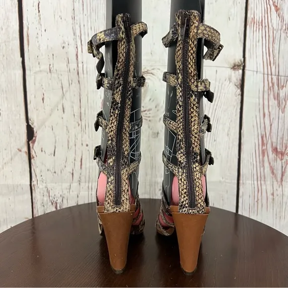 JEFFREY CAMPBELL BOND snake skin embossed Women's Strappy Gladiator Heels Size 7