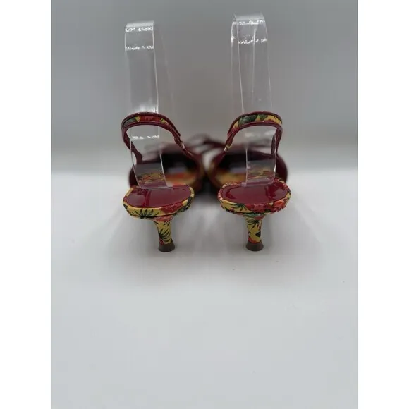Jeffrey Campbell Kitten Heels Red Floral Slingback Preppy Dressy Shoes Sz 8 New