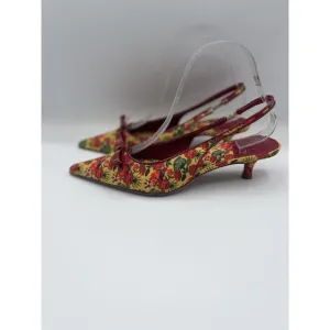 Jeffrey Campbell Kitten Heels Red Floral Slingback Preppy Dressy Shoes Sz 8 New