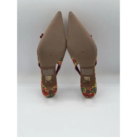 Jeffrey Campbell Kitten Heels Red Floral Slingback Preppy Dressy Shoes Sz 8 New