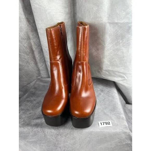 Jeffrey Campbell Nelsons Platform Heeled Ankle Boots Patent Leather TAN Sz 9.5
