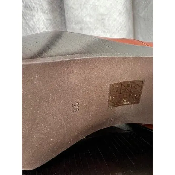 Jeffrey Campbell Nelsons Platform Heeled Ankle Boots Patent Leather TAN Sz 9.5