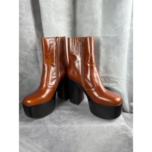 Jeffrey Campbell Nelsons Platform Heeled Ankle Boots Patent Leather TAN Sz 9.5