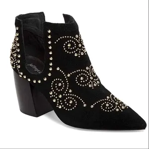 Jeffrey Campbell Ornella Studded Boots Black Suede Pointed Toe Block Heel