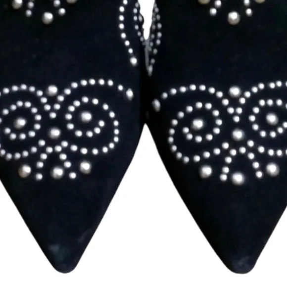 Jeffrey Campbell Ornella Studded Boots Black Suede Pointed Toe Block Heel