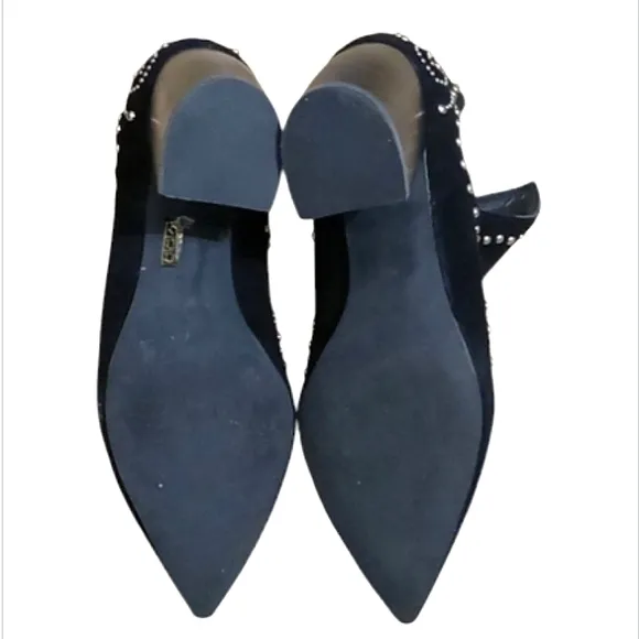 Jeffrey Campbell Ornella Studded Boots Black Suede Pointed Toe Block Heel