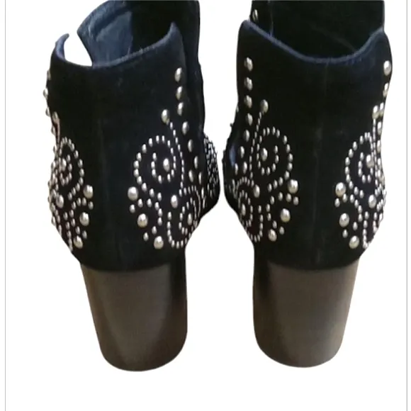 Jeffrey Campbell Ornella Studded Boots Black Suede Pointed Toe Block Heel