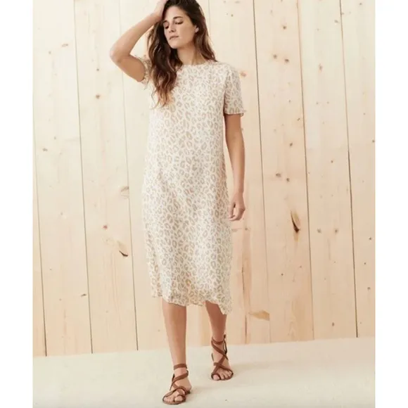 Jenni Kayne Womens 100% Silk Midi Shift T-Shirt Dress Size XS Cheetah Minimalist