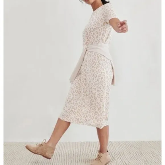 Jenni Kayne Womens 100% Silk Midi Shift T-Shirt Dress Size XS Cheetah Minimalist