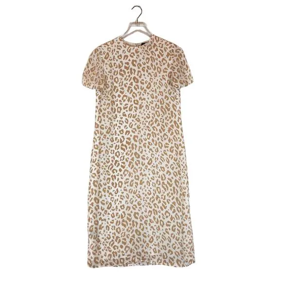 Jenni Kayne Womens 100% Silk Midi Shift T-Shirt Dress Size XS Cheetah Minimalist
